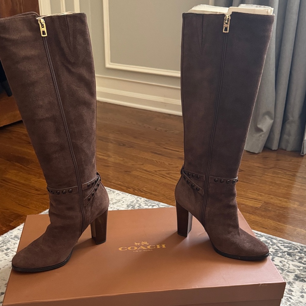 Coach Dark Brown Suede Heeled Boots